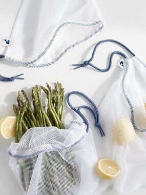 Set of 5 Norwex White Mesh Reusable Produce Bags Draw String Non-Toxic Reduce